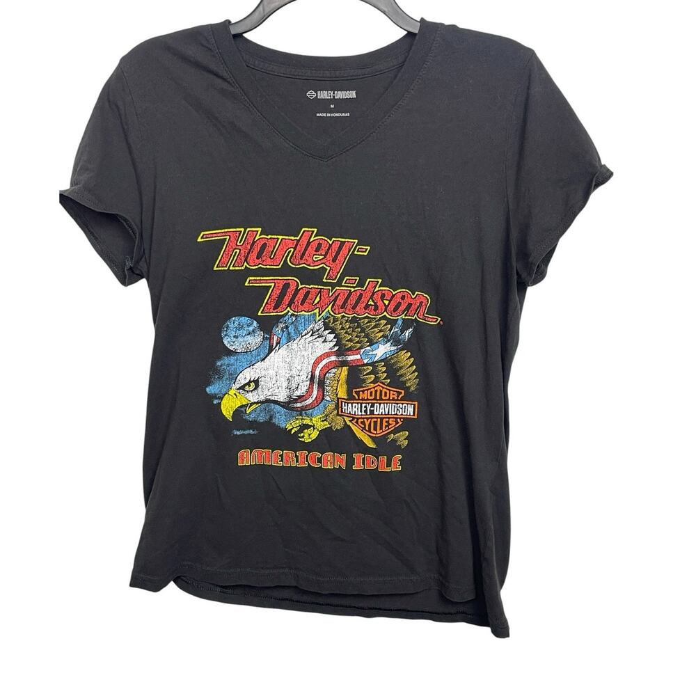 Harley-Davidson San Diego California T-Shirt Women’s Medium Black V-Neck Eagle